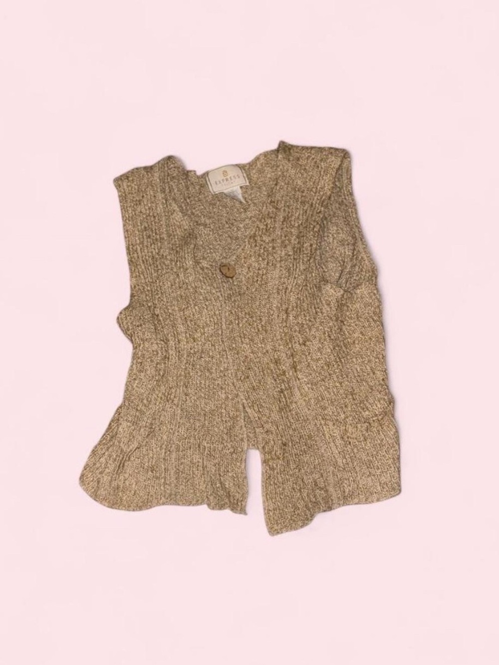 Express Tan Cable Knit Vest with Button